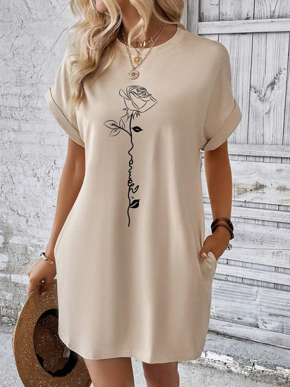 Casual Batwing Sleeve Floral Dress