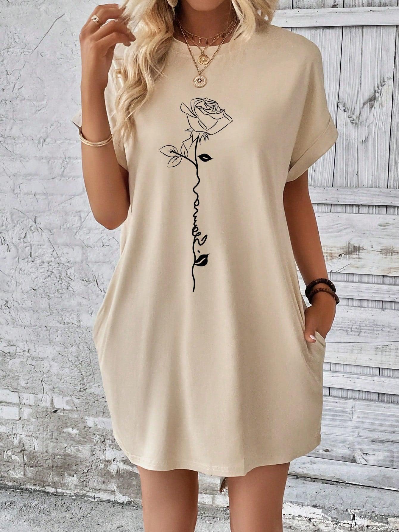 Casual Batwing Sleeve Floral Dress