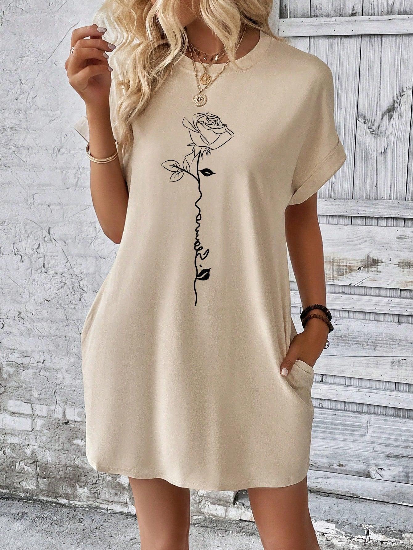 Casual Batwing Sleeve Floral Dress