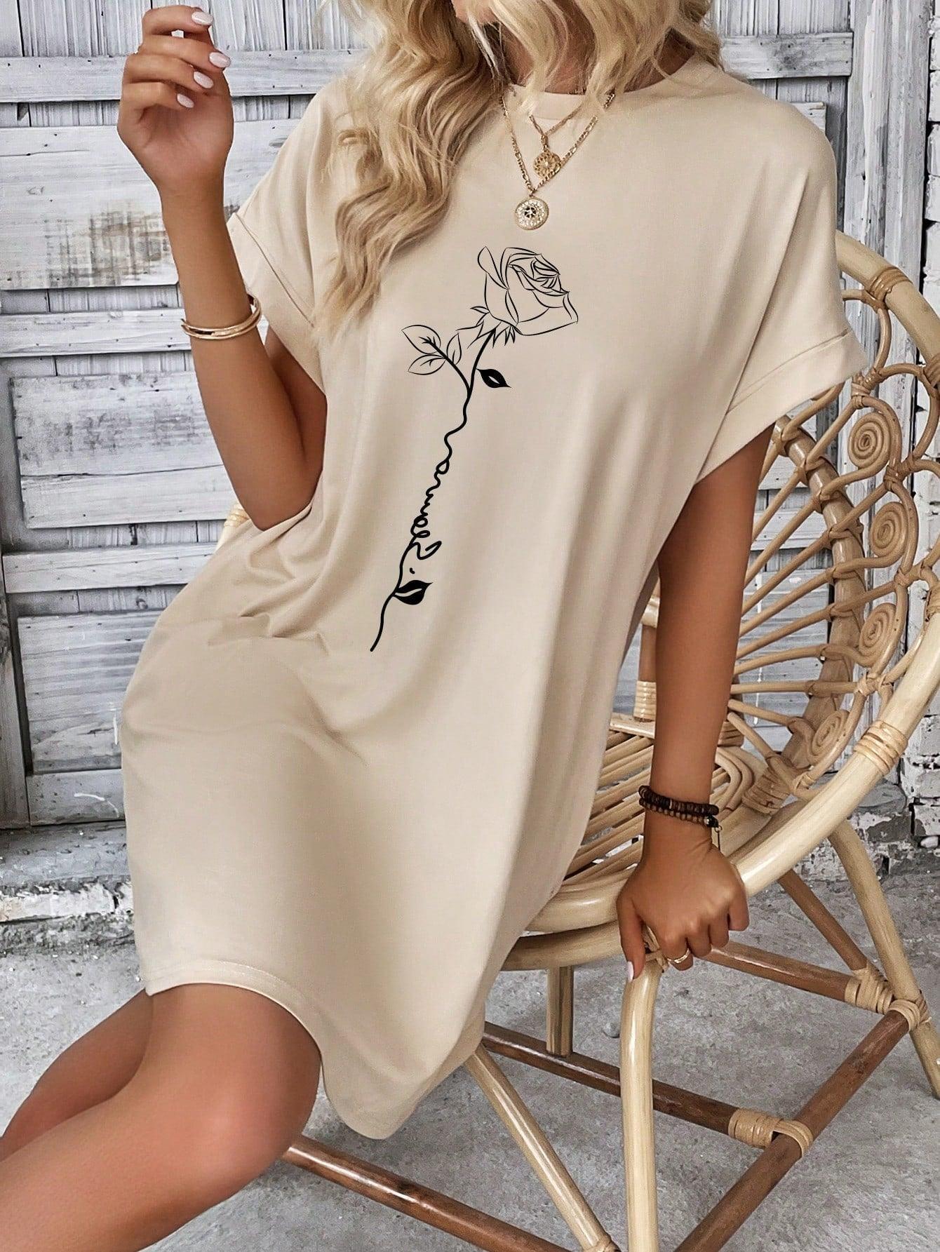 Casual Batwing Sleeve Floral Dress