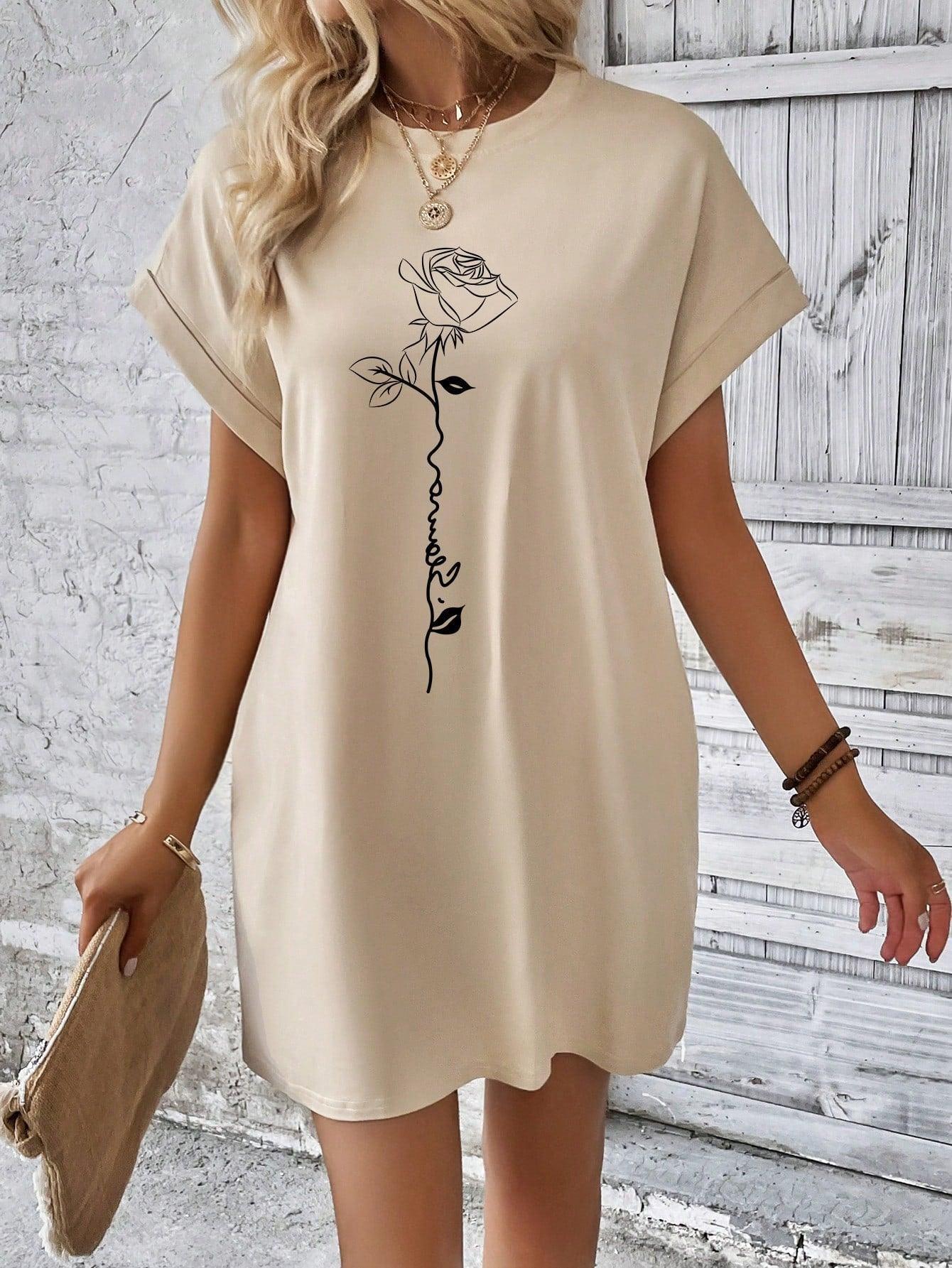 Casual Batwing Sleeve Floral Dress