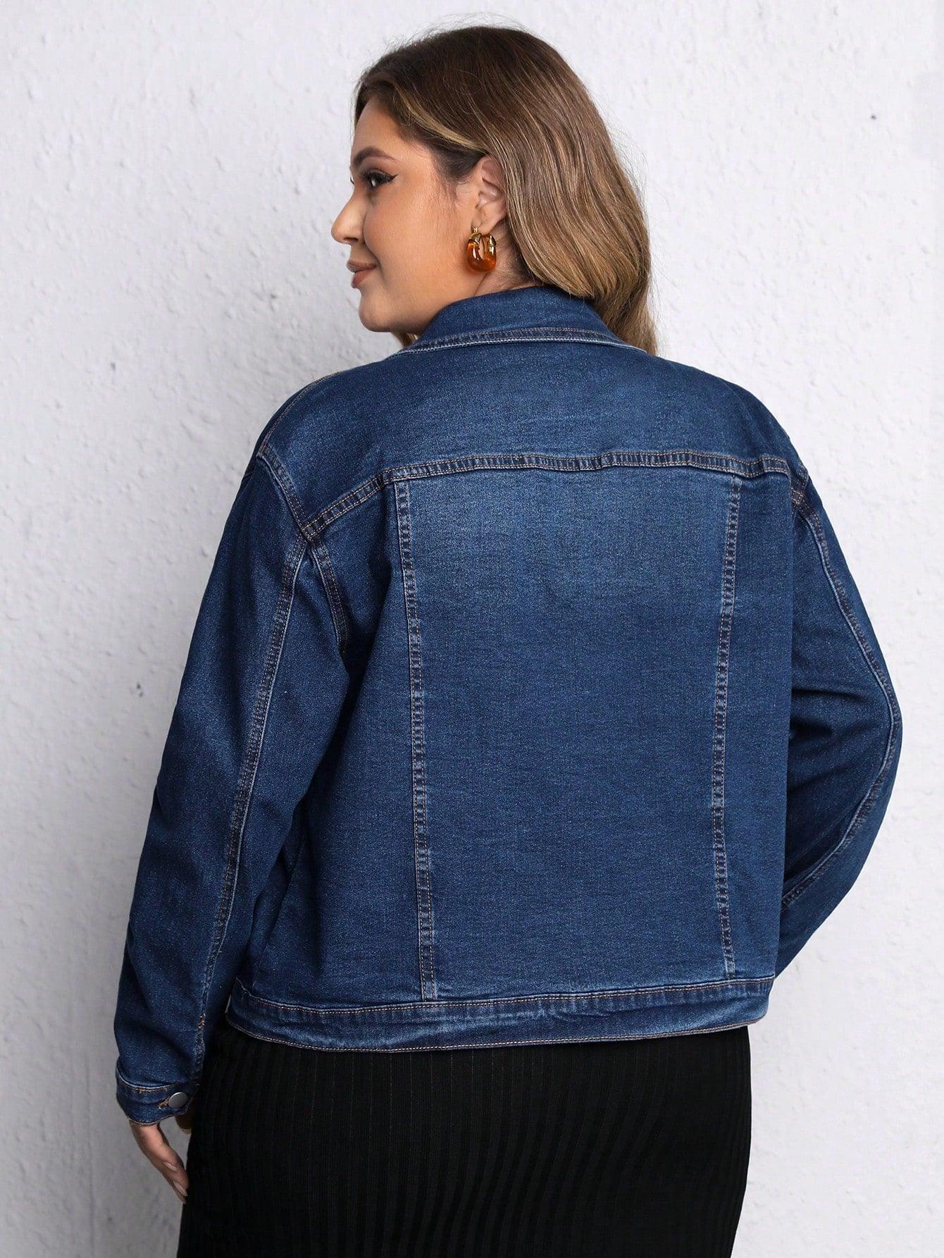 SHEIN LUNE Plus Flap Pocket Denim Jacket