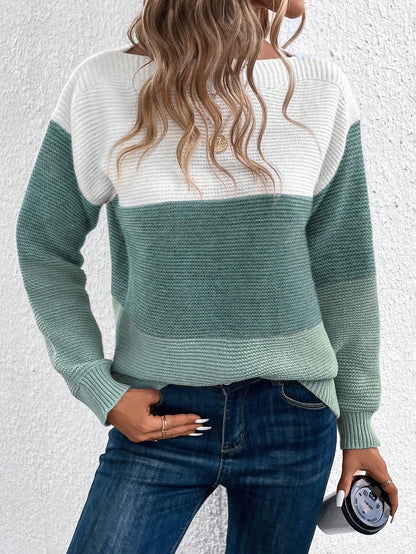 SHEIN LUNE Color Block Drop Shoulder Sweater