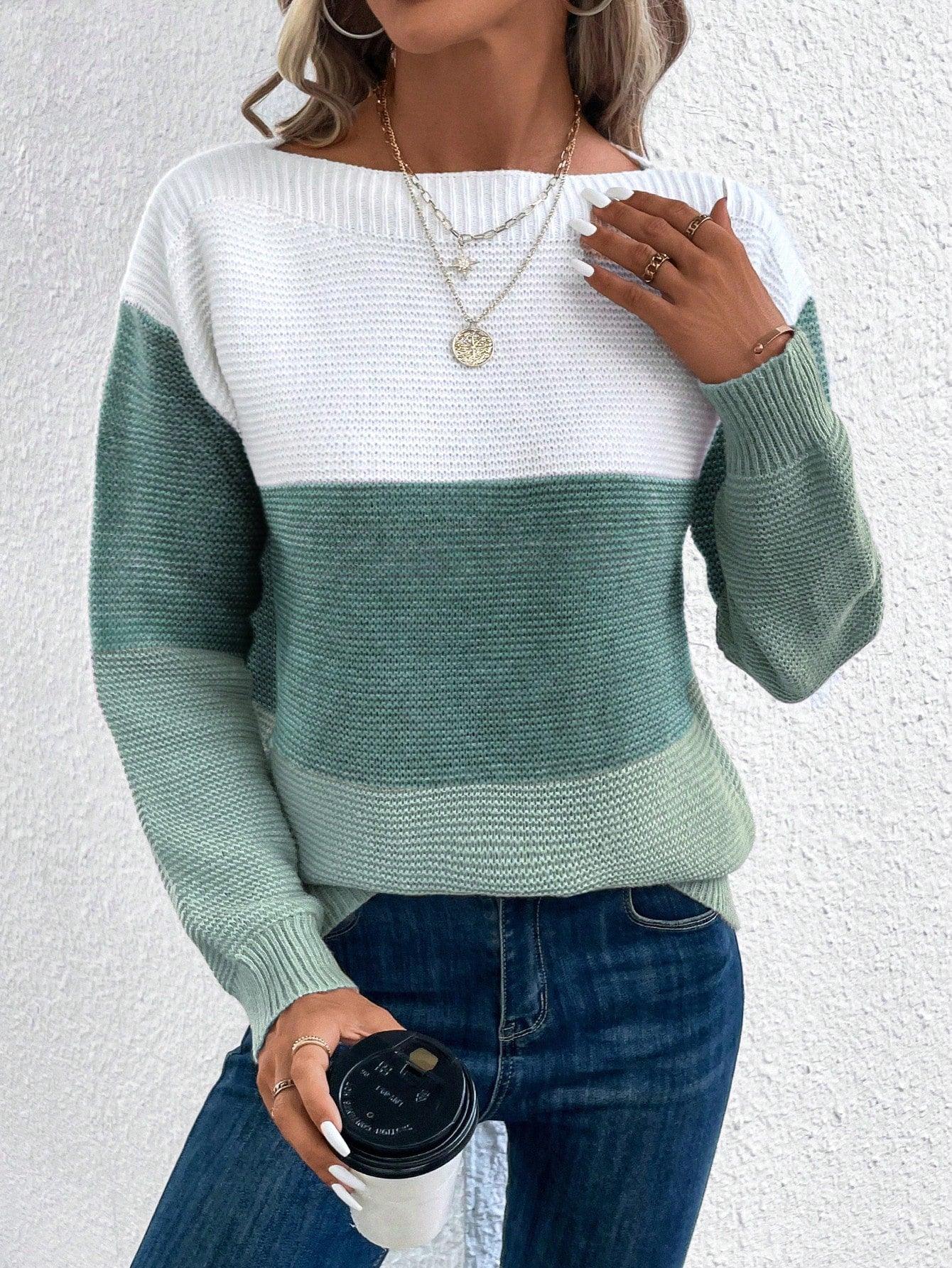 SHEIN LUNE Color Block Drop Shoulder Sweater