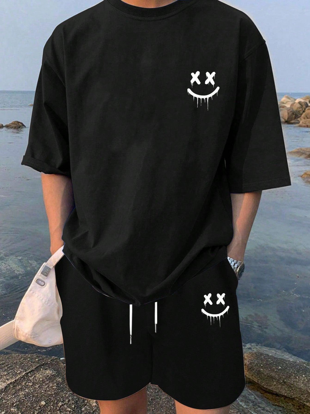 Manfinity Hypemode Men's  Print Short Sleeve T-Shirt And Shorts Set, Going Out Funny