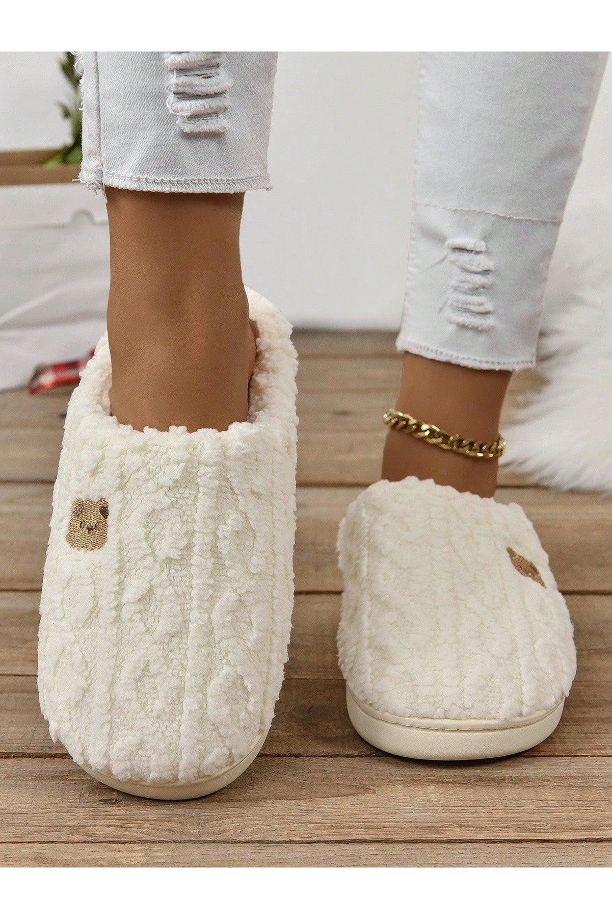 Women's Warm Indoor Slippers, Thick Sole Non-Slip Gray Fluffy Winter House Slippers