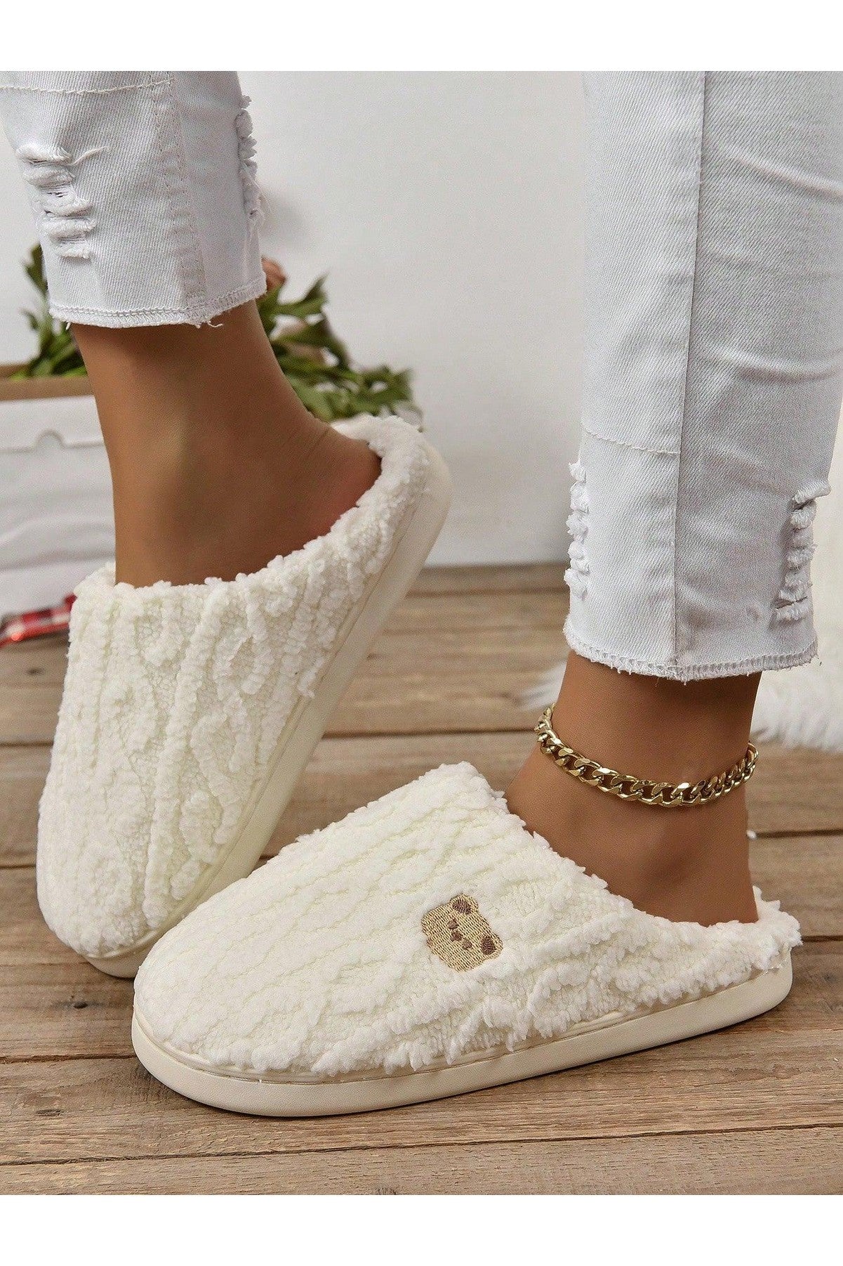 Women's Warm Indoor Slippers, Thick Sole Non-Slip Gray Fluffy Winter House Slippers