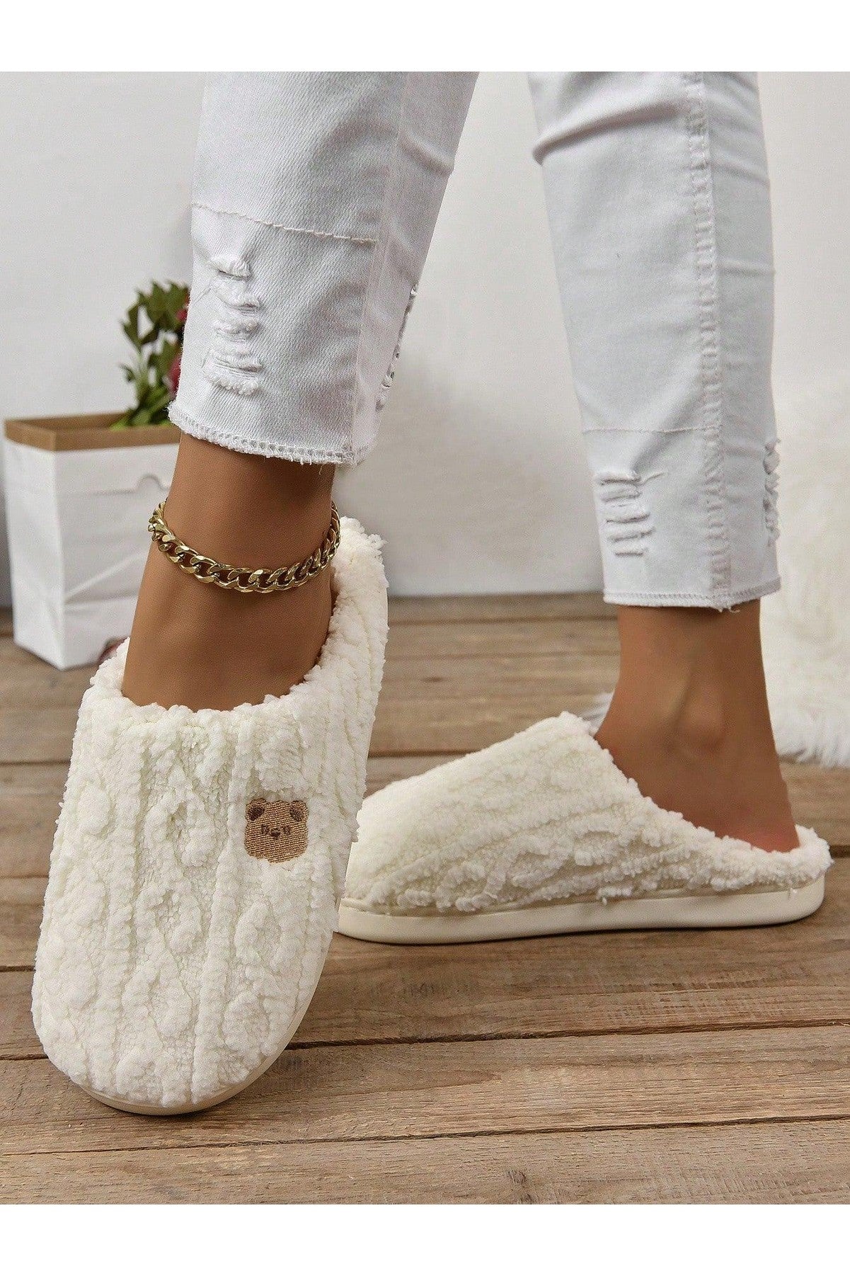 Women's Warm Indoor Slippers, Thick Sole Non-Slip Gray Fluffy Winter House Slippers