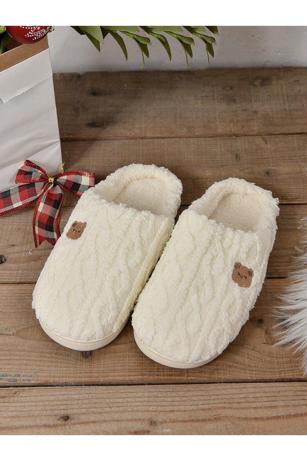 Women's Warm Indoor Slippers, Thick Sole Non-Slip Gray Fluffy Winter House Slippers