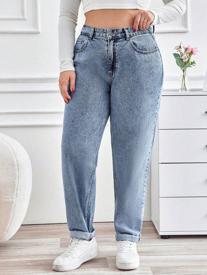 Cottnline Plus Size Casual Tapered Jeans