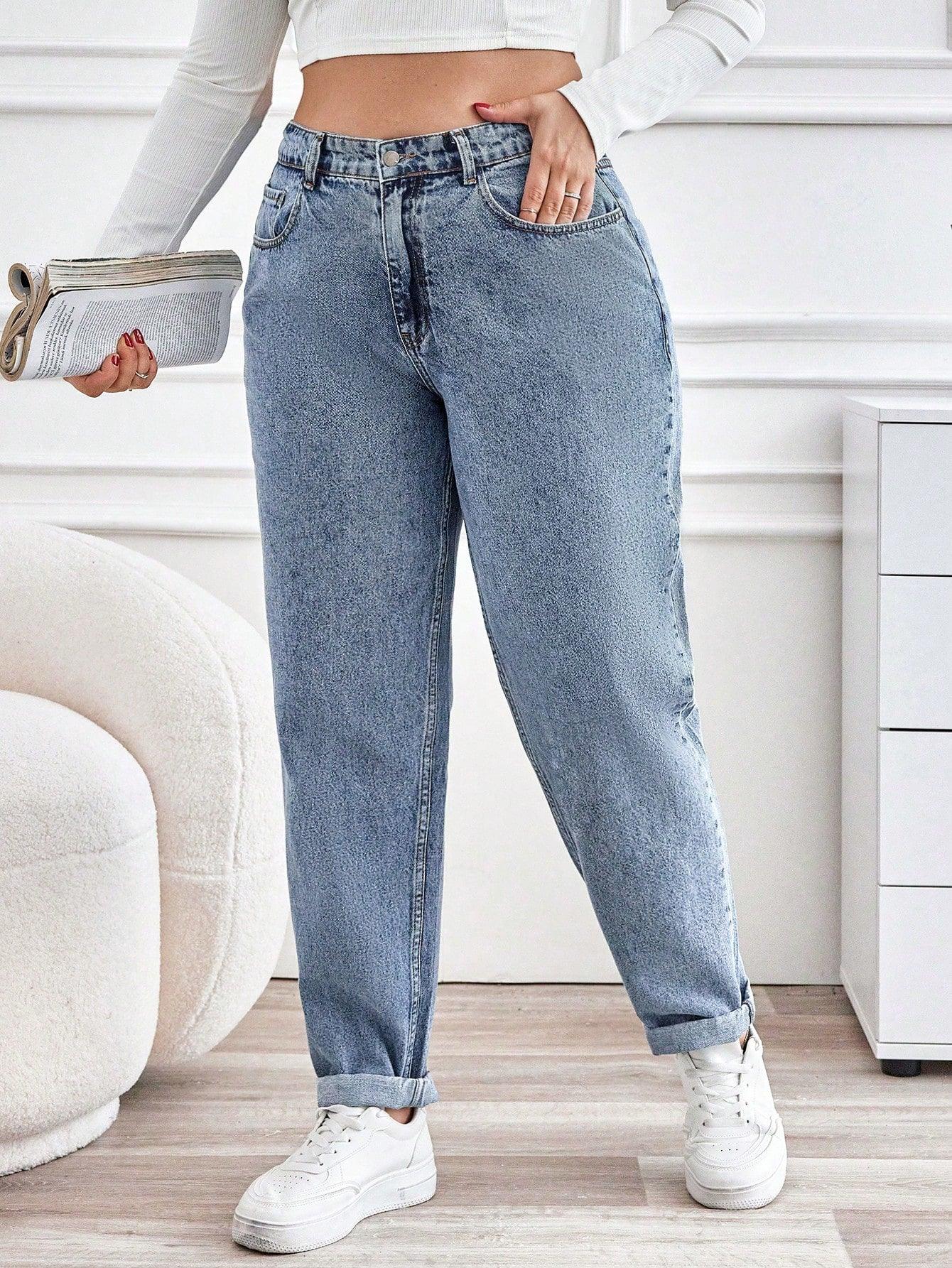 Cottnline Plus Size Casual Tapered Jeans