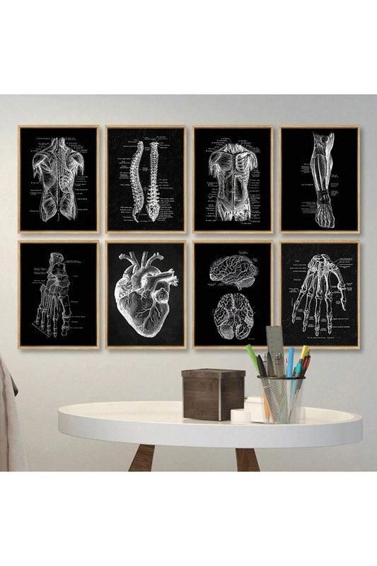 1/8pcs Unframed Canvas Prints, Human Anatomy Artwork, Muscle Skeleton Vintage Posters, Medical Wall Pictures, Education Paintings, Waterproof Wall Decor