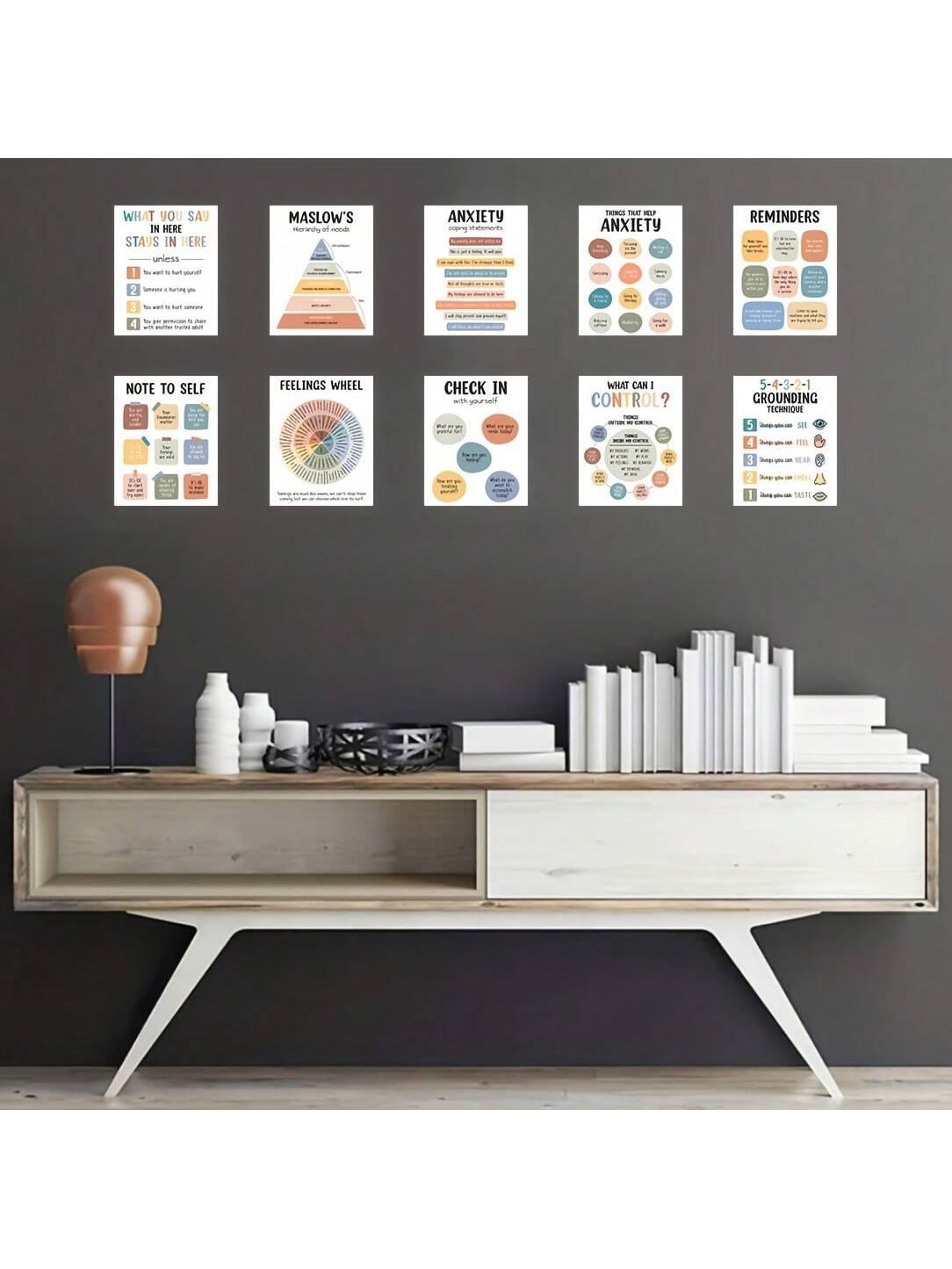 10 Pcs Frameless Care Mental Health Posters, Mental Health Matters Poster, Office Decor, Counseling Office Must Haves, School Counselor Supplies, Mental Health Gifts