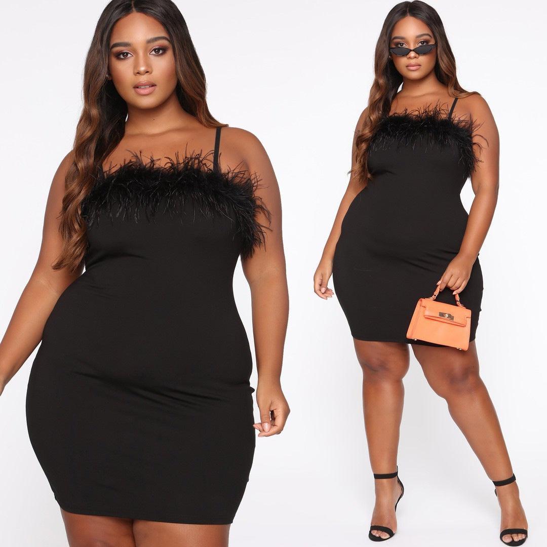 Plus Size Women's Suspender Feather Dress - HEPSIBAH SHOP