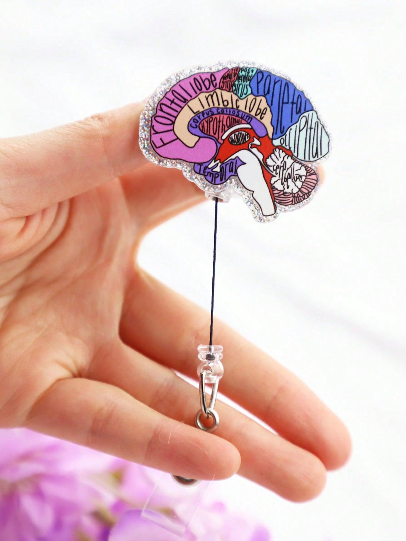 1PC Cartoon Brain Badge Reel Retractable Nurse ID Name Card With Clip Acrylic Badge Holder For Nurse Student Guts Scrub Suit Nurse Uniform Nurse Accessories