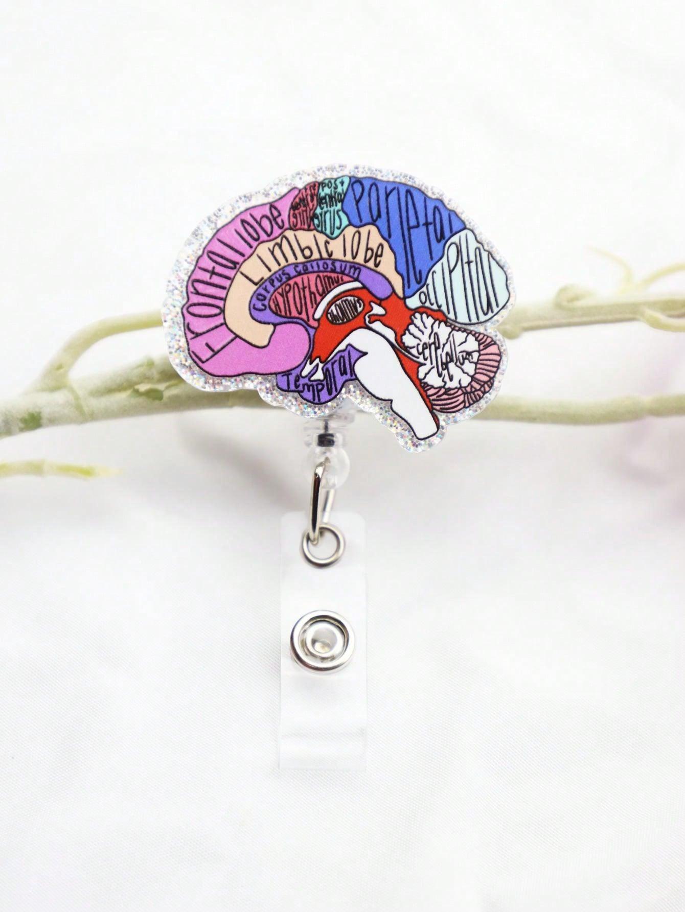 1PC Cartoon Brain Badge Reel Retractable Nurse ID Name Card With Clip Acrylic Badge Holder For Nurse Student Guts Scrub Suit Nurse Uniform Nurse Accessories