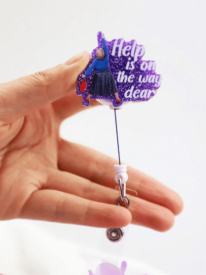 1pc Nurse Retractable Badge Reel With Clip ID  Help Is On The Way Dear Funny Glitter Badge Reel Gift For RN LPN CNA Nurse Doctor Assistant Medical Staff Badge Holder