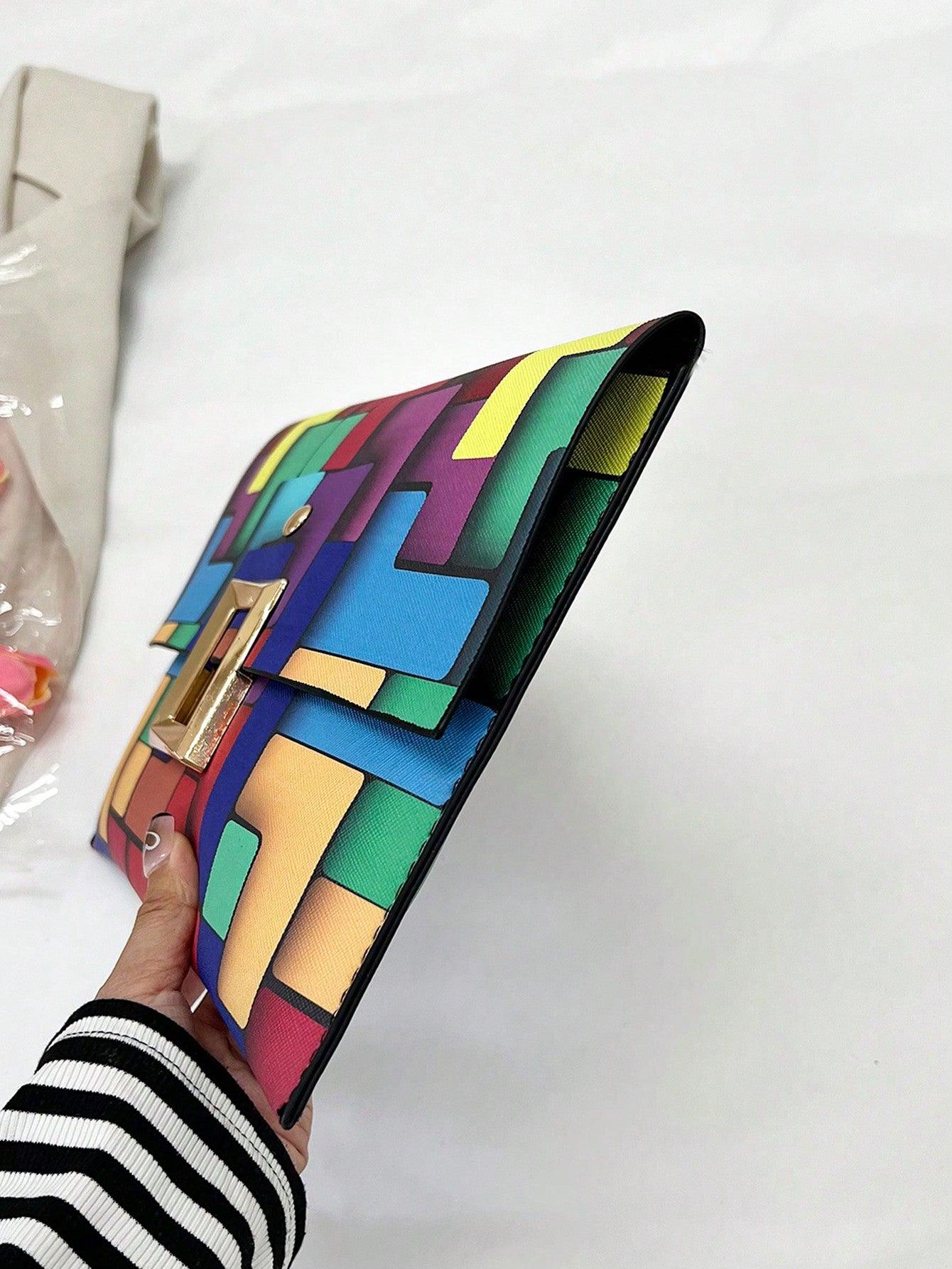 Dedoo Fashion Trend New Colorful Patterns   Anti-Theft Lock Design, Can Be Used For Daily Shopping Collection Of Mobile Phones, Change, Cards And Other Uses, Envelope Hand Bag.