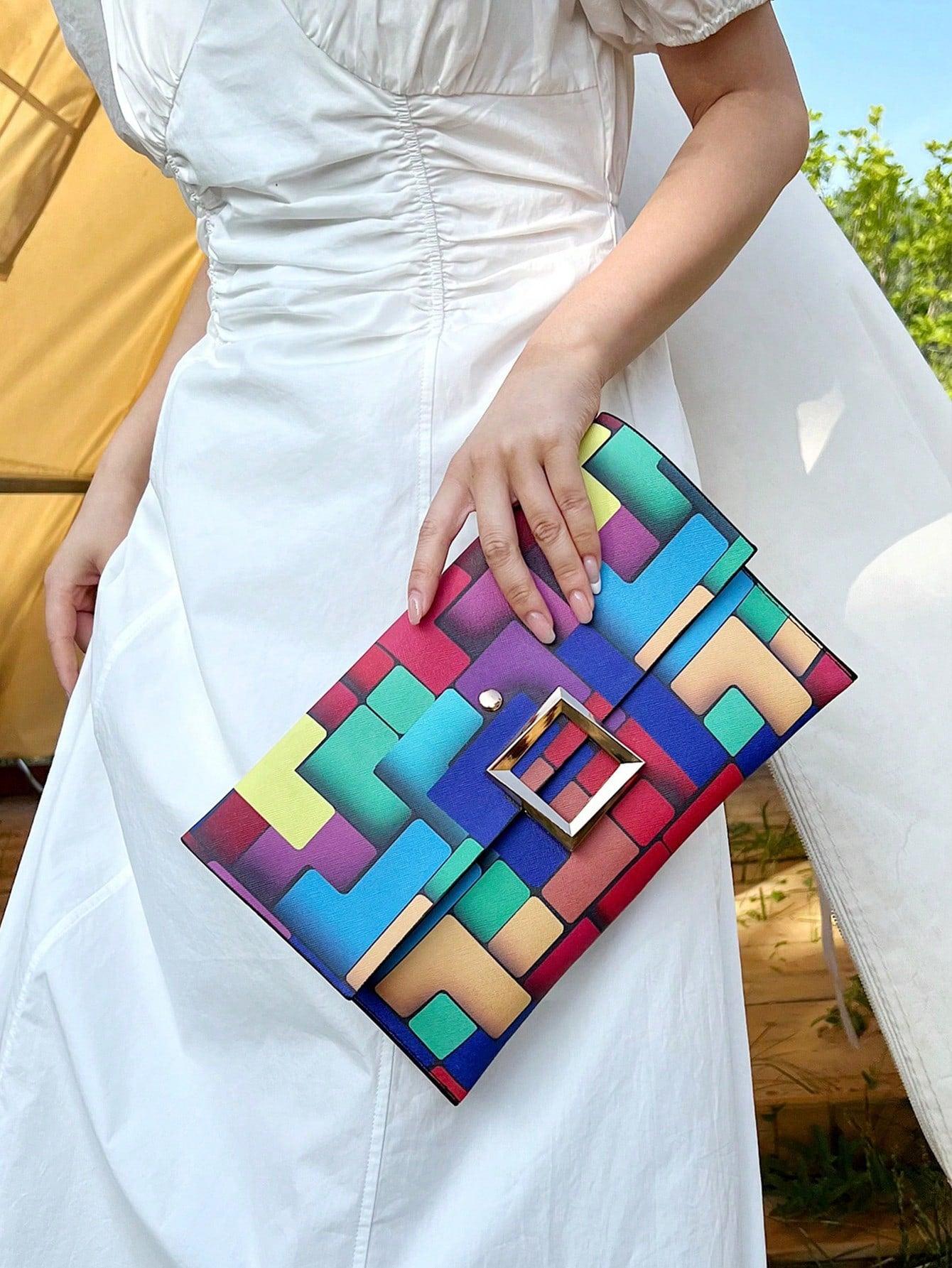 Dedoo Fashion Trend New Colorful Patterns   Anti-Theft Lock Design, Can Be Used For Daily Shopping Collection Of Mobile Phones, Change, Cards And Other Uses, Envelope Hand Bag.