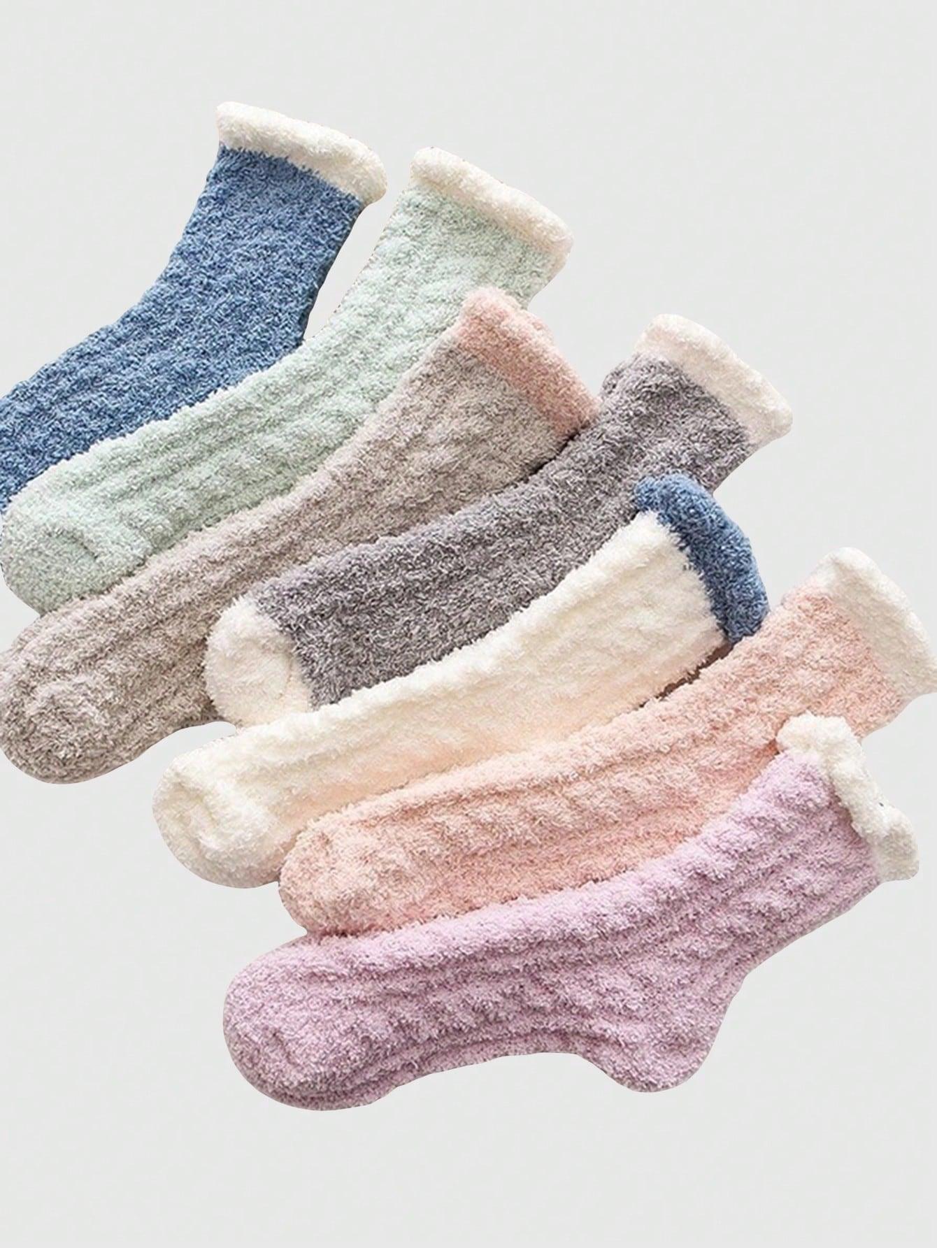 ROMWE Kawaii 3pairs Random Color Fuzzy Crew Socks