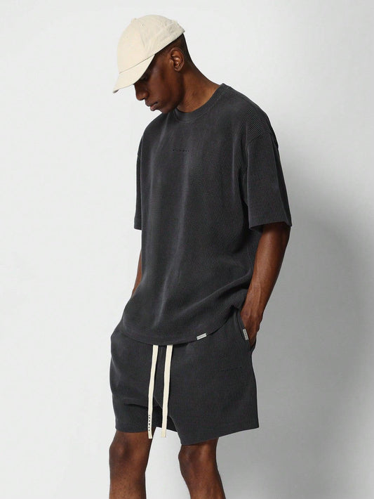 SUMWON Textured Tee With Short 2 Piece Set