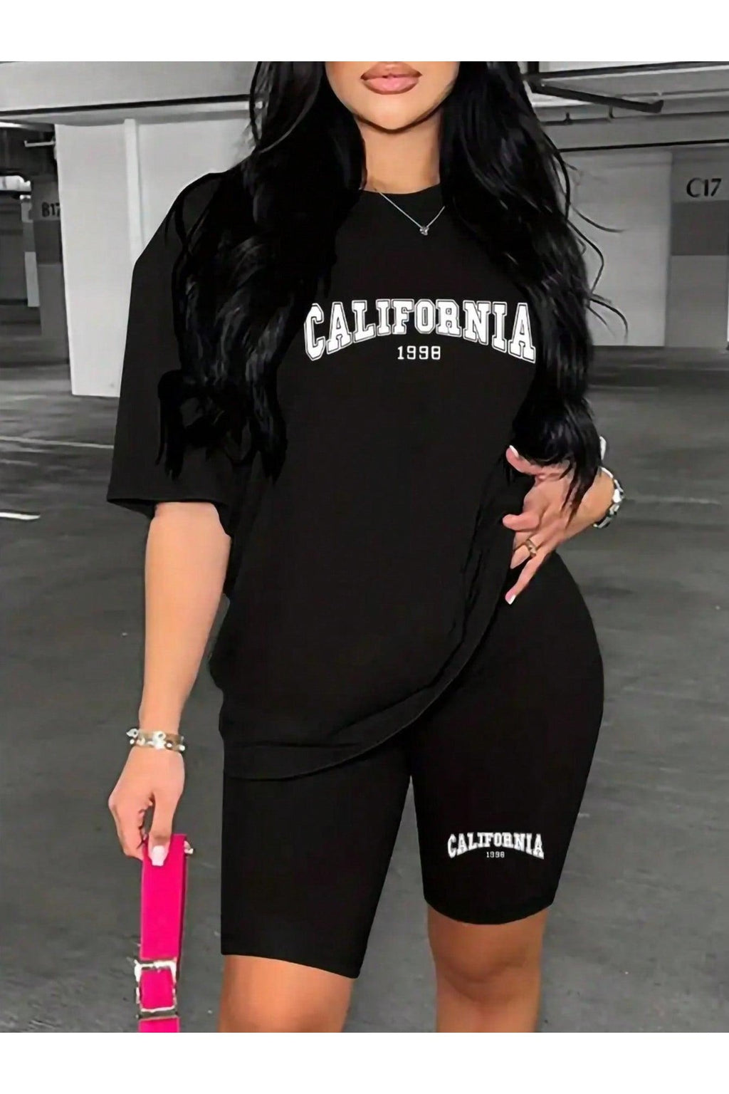 SHEIN Slayr Women's Summer Short Sleeve Casual T-Shirt And Shorts Set, Letter Print, Round Neck