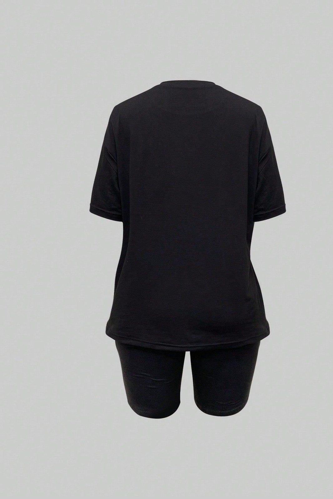 SHEIN Slayr Women's Summer Short Sleeve Casual T-Shirt And Shorts Set, Letter Print, Round Neck