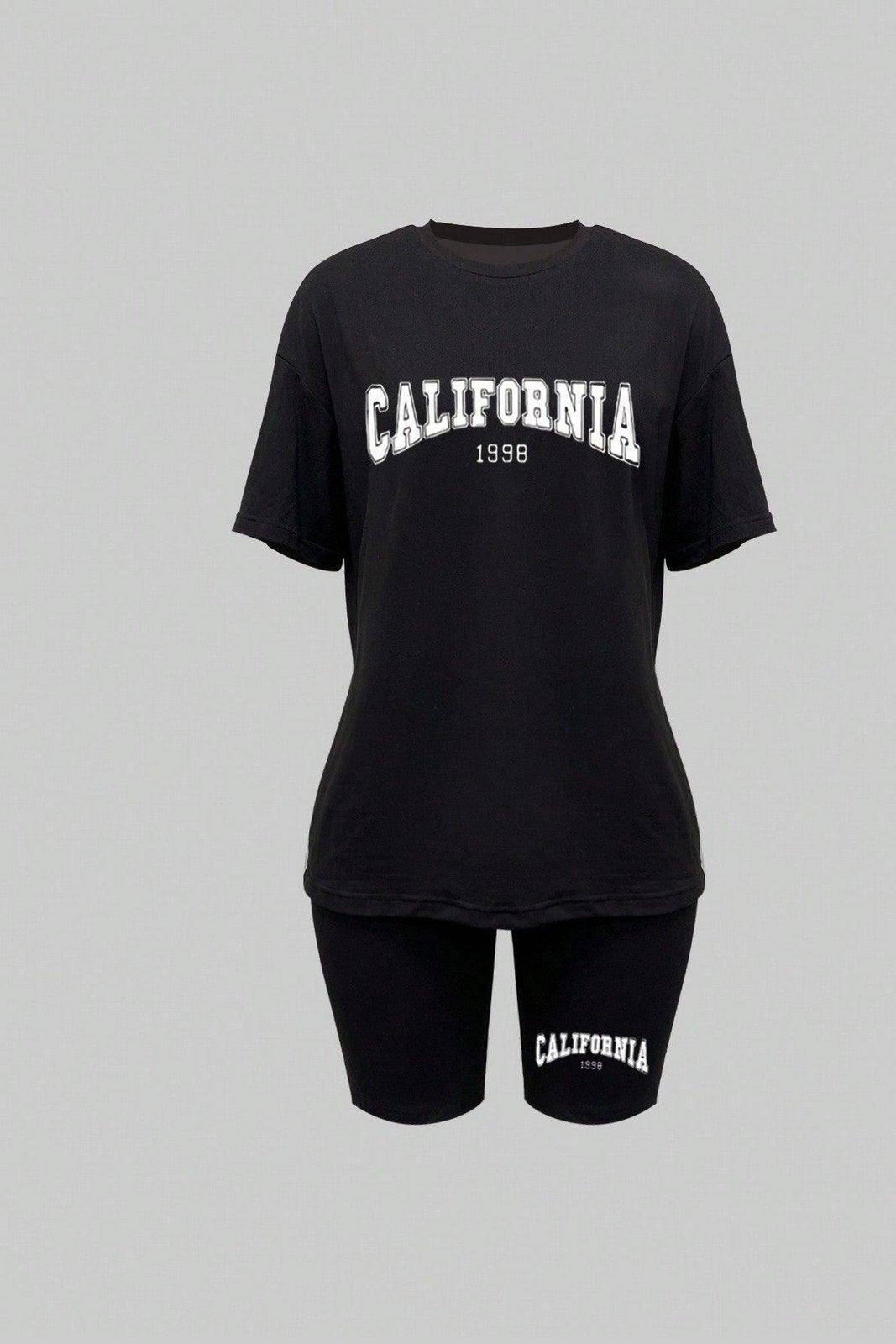 SHEIN Slayr Women's Summer Short Sleeve Casual T-Shirt And Shorts Set, Letter Print, Round Neck