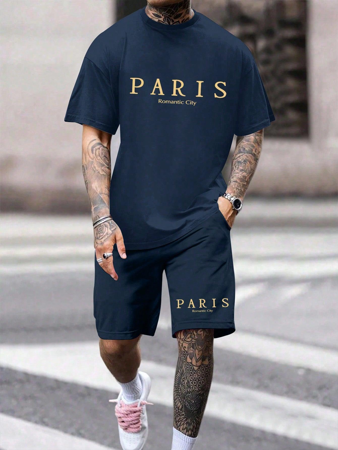 Men's Round Neck Short Sleeve T-Shirt And Shorts Casual Commute Set