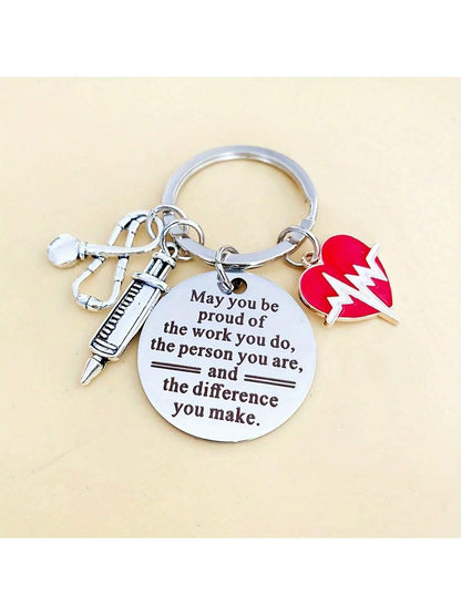 1pc Nurse/Doctor Colleague Gift ECG Heartbeat Graduation Appreciation Stainless Steel Keychain