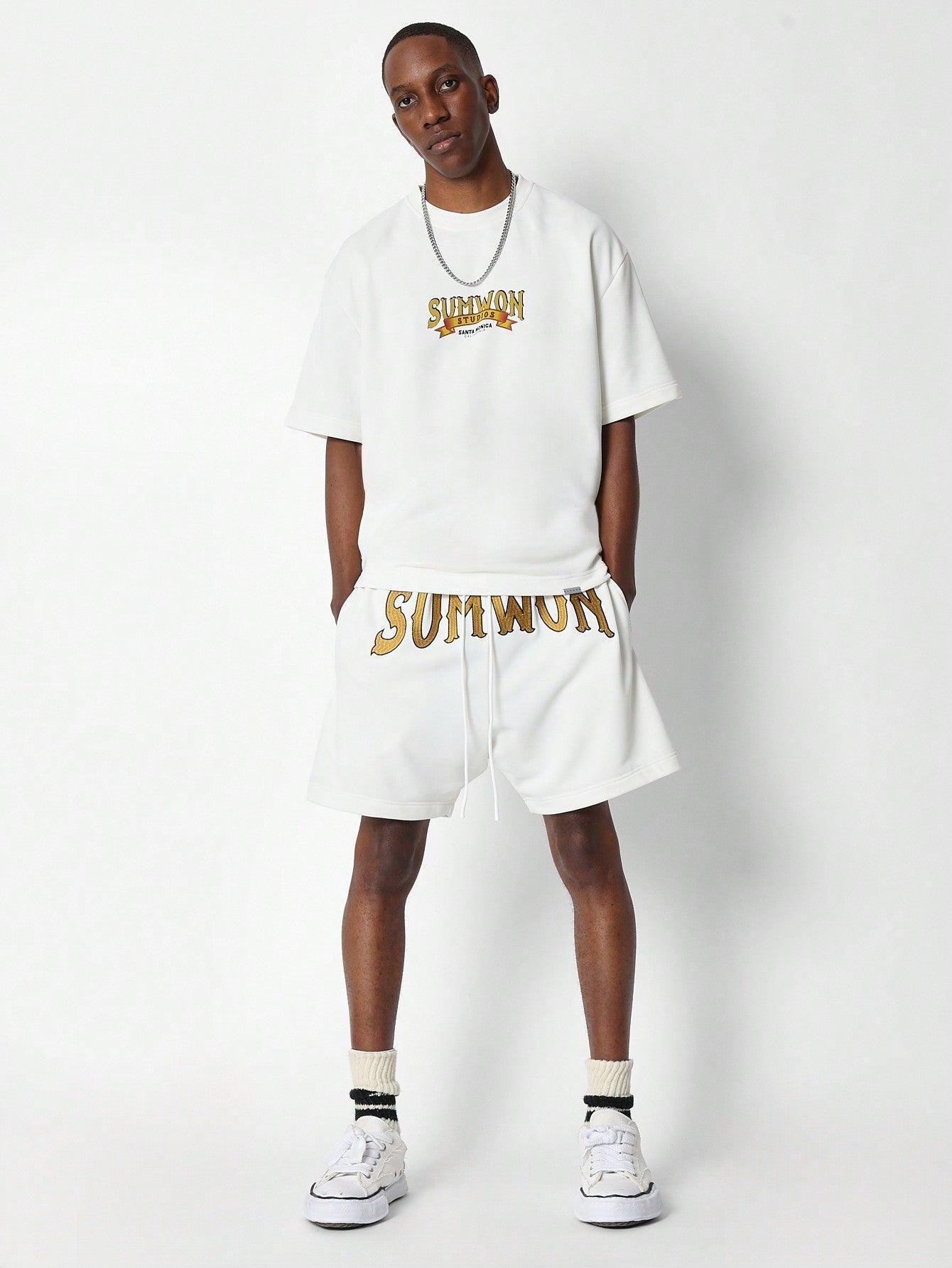 SUMWON Regular Fit Short Sleeve And Drop Crotch Short With Resort Graphic Print 2 Piece Set