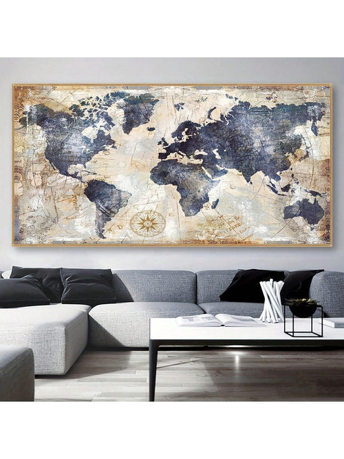 1pc Canvas Poster, Vintage Art, World Map Poster, Ideal Gift For Bedroom, Living Room, Hallway, Wall Art, Wall Decor, Winter Decor, Room Decoration