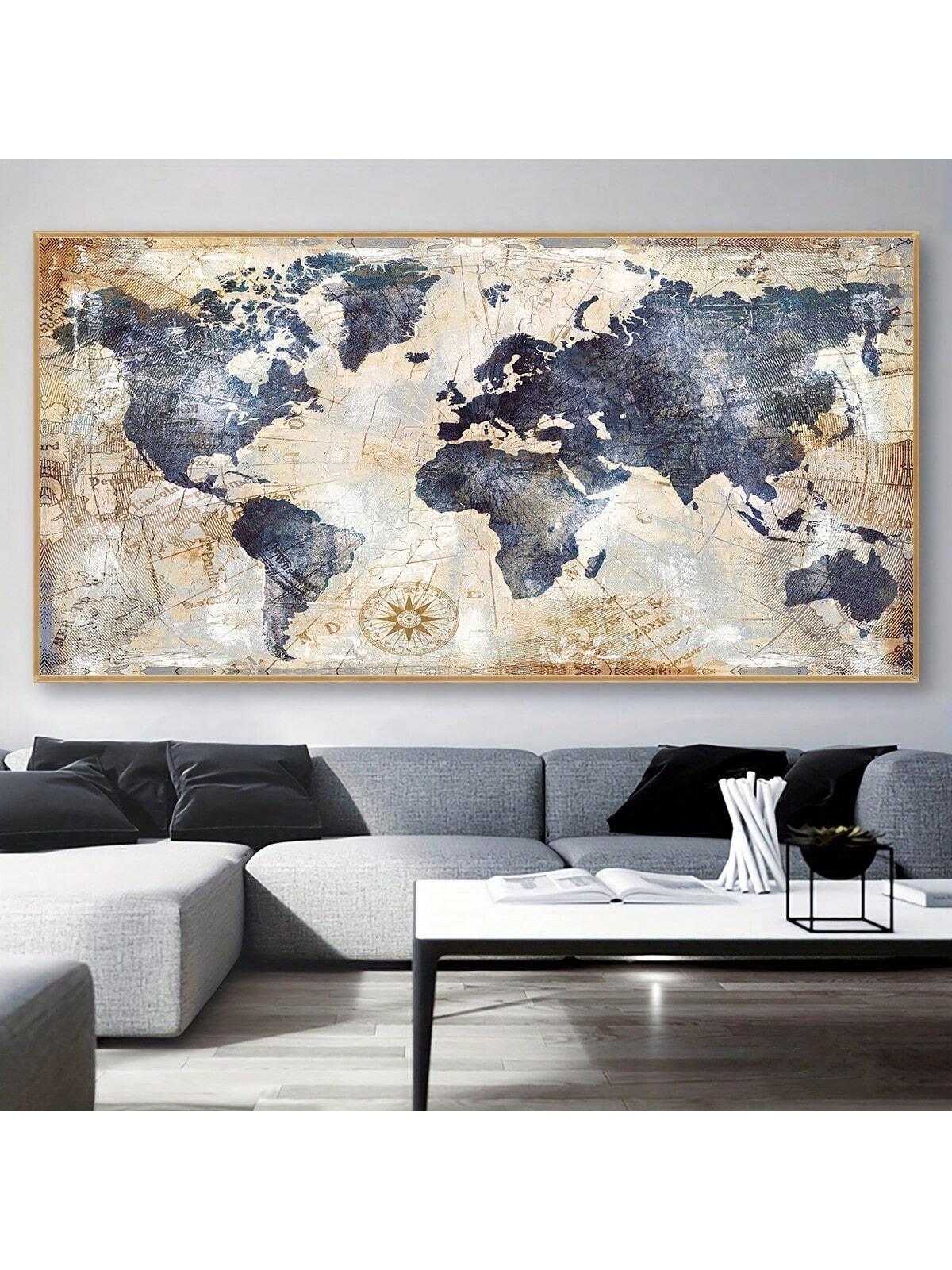 1pc Canvas Poster, Vintage Art, World Map Poster, Ideal Gift For Bedroom, Living Room, Hallway, Wall Art, Wall Decor, Winter Decor, Room Decoration