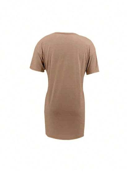 Solid Split Hem Short Sleeve Tee Dress