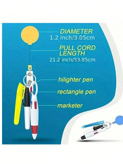 4Pcs/Set Nurse Pen Set Nurse Pens For Badge Set,Include 1 Tip Highlighter 1 Permanent Marker Pen 1 Retractable Ballpoint Pen 1 Nurse Badge Clip Retractable ID Name Reel