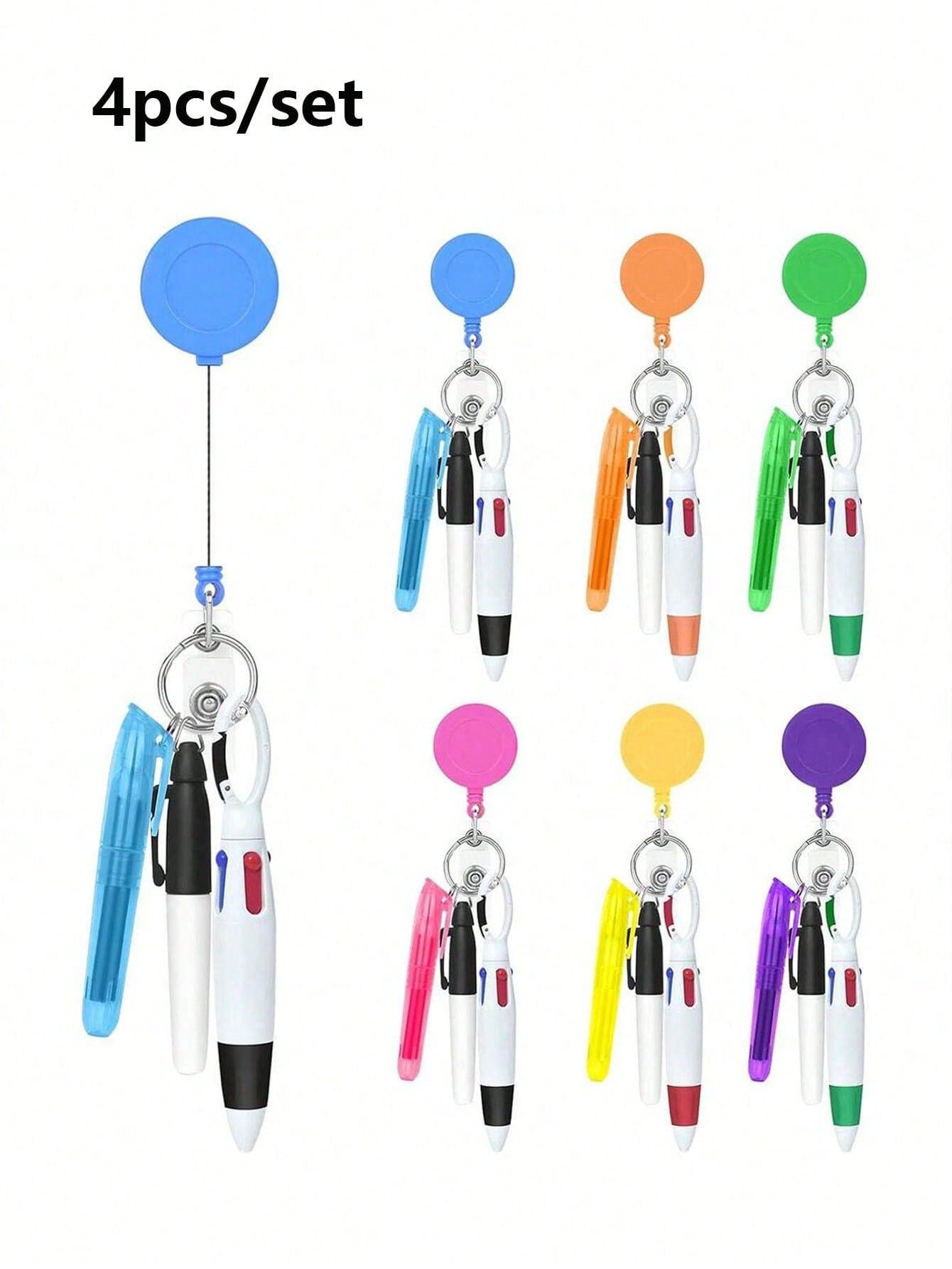 4Pcs/Set Nurse Pen Set Nurse Pens For Badge Set,Include 1 Tip Highlighter 1 Permanent Marker Pen 1 Retractable Ballpoint Pen 1 Nurse Badge Clip Retractable ID Name Reel