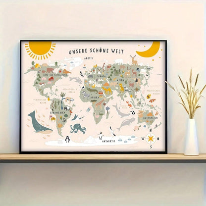 1pc Wonderful World Animals Map Canvas Print - Wall Art For Living Room, Bedroom, Office Decoration