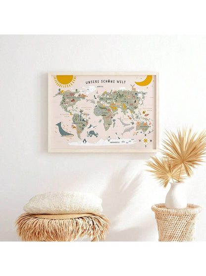 1pc Wonderful World Animals Map Canvas Print - Wall Art For Living Room, Bedroom, Office Decoration