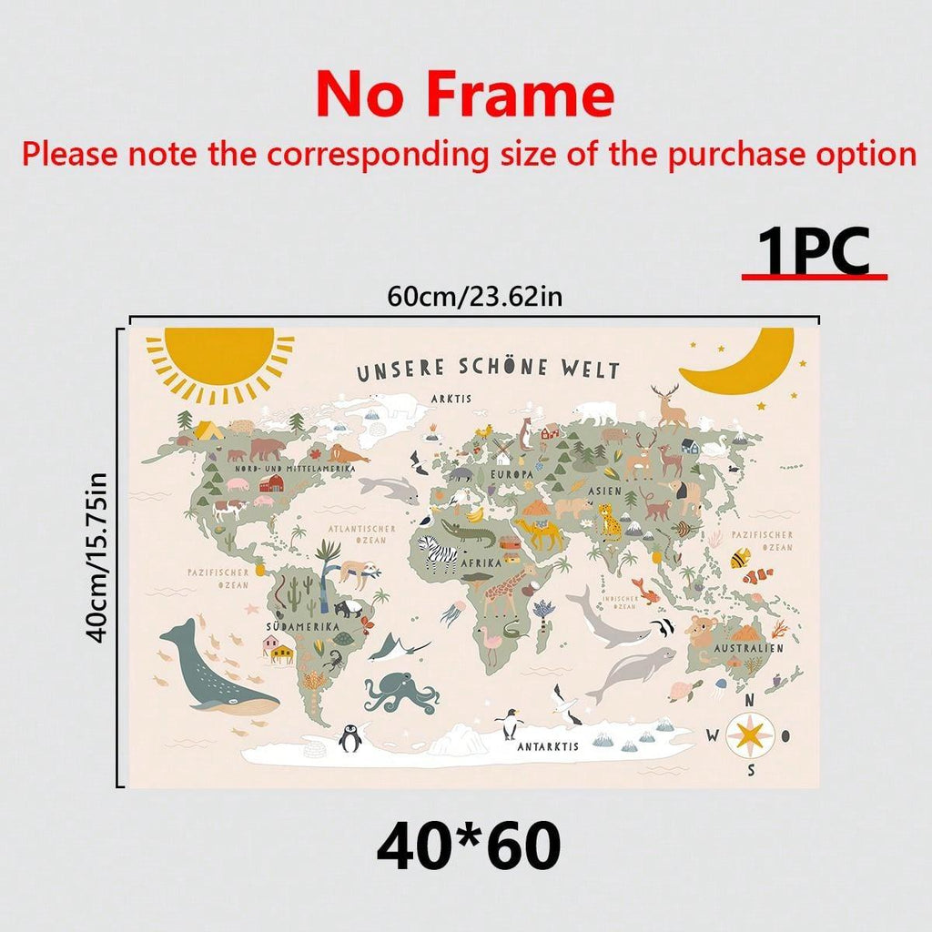 1pc Wonderful World Animals Map Canvas Print - Wall Art For Living Room, Bedroom, Office Decoration