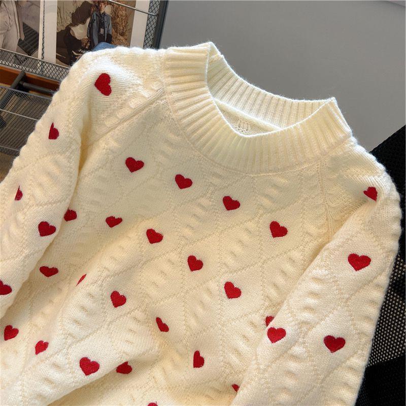 Heart Printing Cable-knit Sweater Women - HEPSIBAH SHOP