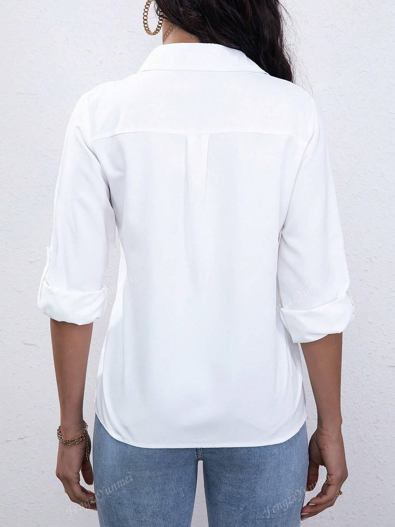 Women's Button-Up Elegant Casual Versatile White Shirt Blouse