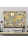 Vintage World Landmarks Canvas Art Print - Frameless Retro Map Poster For Bedroom