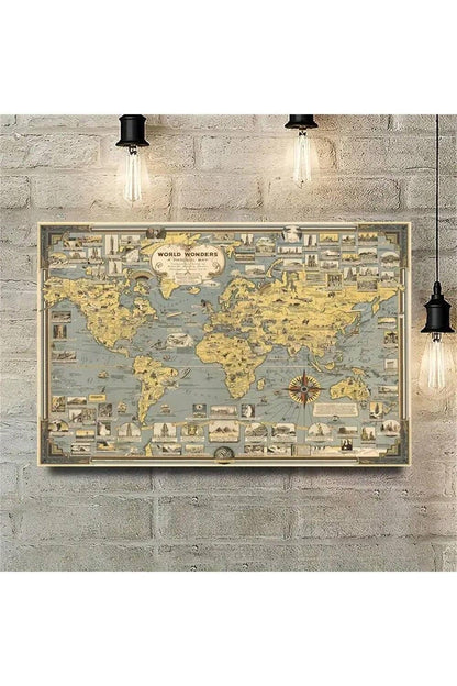 Vintage World Landmarks Canvas Art Print - Frameless Retro Map Poster For Bedroom