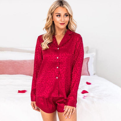 Lapel Long Sleeve Shorts Pajamas For Women