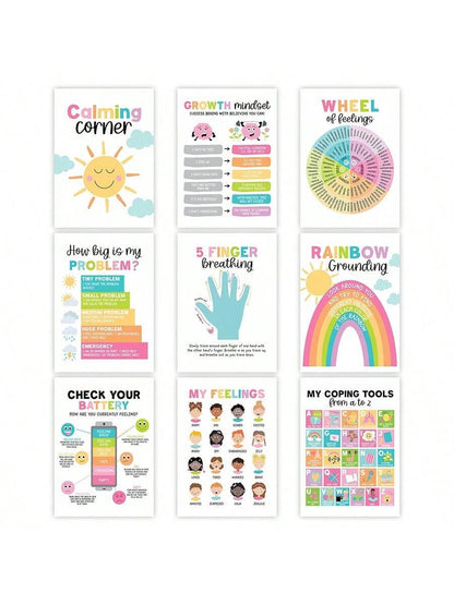 BAEMEFLE 9Pcs/1Pc Calming Corner Posters For Teachers, Emotion And Feelings Educational Charts, Growth Mindset