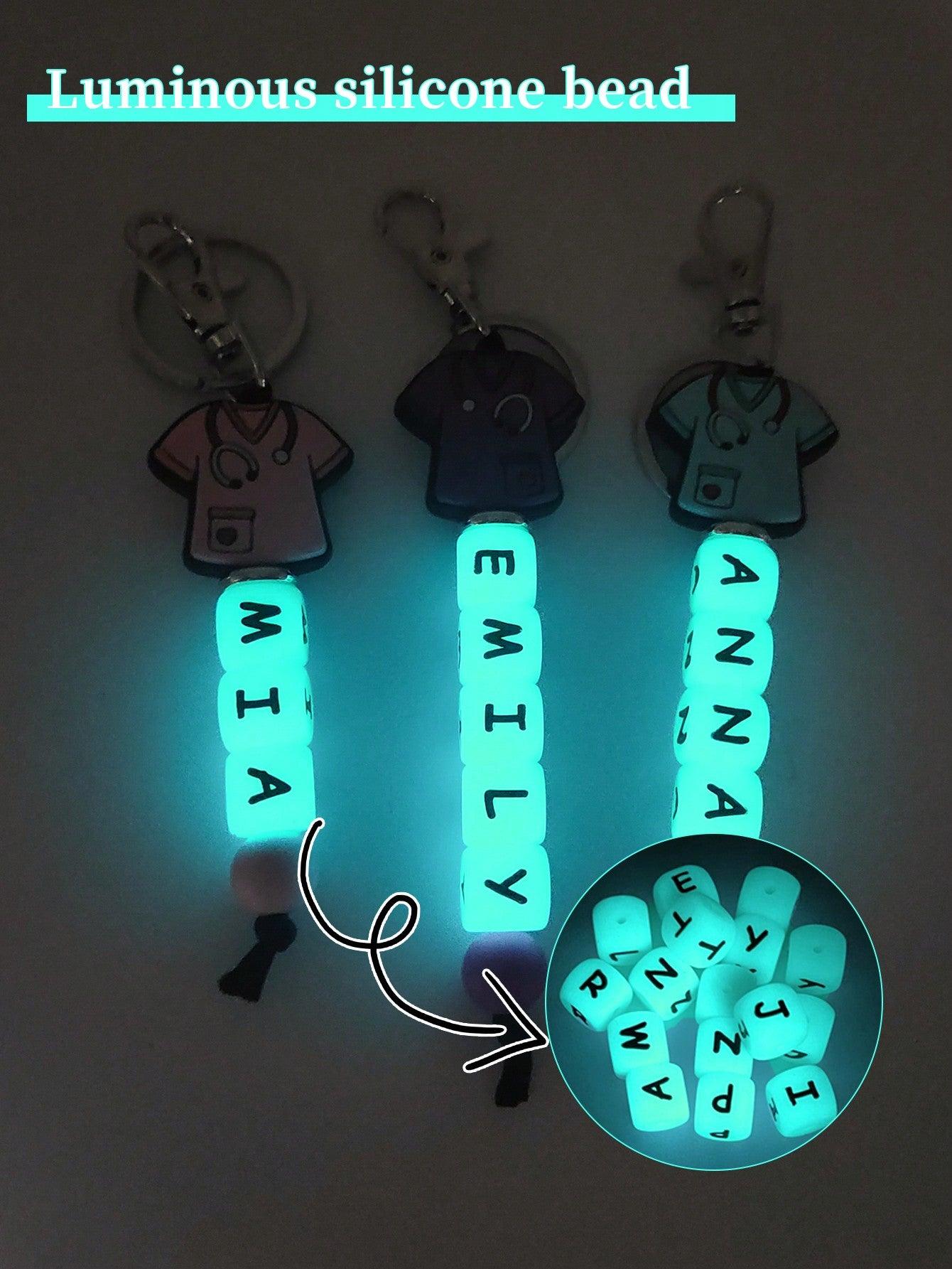 1pc Customized Nurse Uniform Shape Silicone Glow In The Dark Beaded Key Chain, Customized Name, Customized Key Chain, Customized Gift, Customized Backpack Decoration