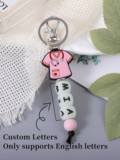 1pc Customized Nurse Uniform Shape Silicone Glow In The Dark Beaded Key Chain, Customized Name, Customized Key Chain, Customized Gift, Customized Backpack Decoration