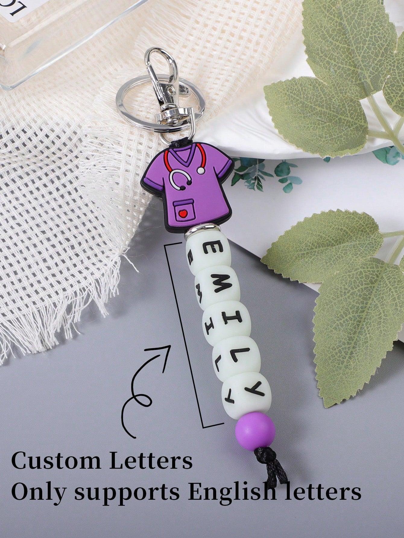 1pc Customized Nurse Uniform Shape Silicone Glow In The Dark Beaded Key Chain, Customized Name, Customized Key Chain, Customized Gift, Customized Backpack Decoration