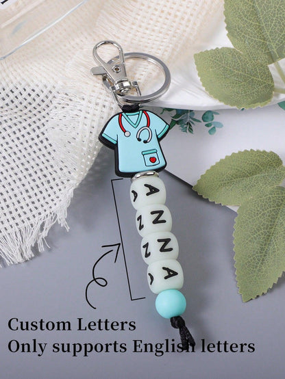 1pc Customized Nurse Uniform Shape Silicone Glow In The Dark Beaded Key Chain, Customized Name, Customized Key Chain, Customized Gift, Customized Backpack Decoration