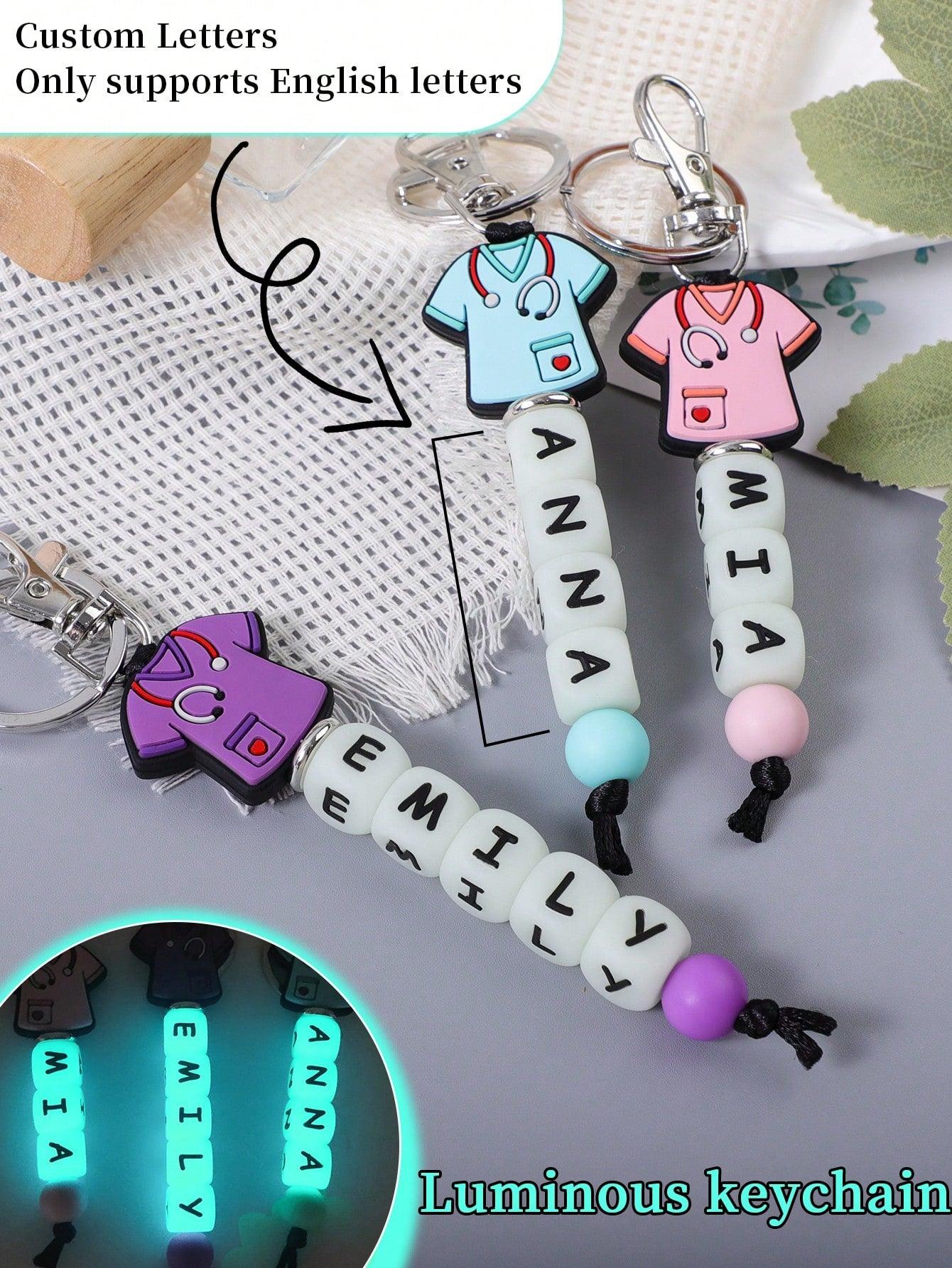 1pc Customized Nurse Uniform Shape Silicone Glow In The Dark Beaded Key Chain, Customized Name, Customized Key Chain, Customized Gift, Customized Backpack Decoration